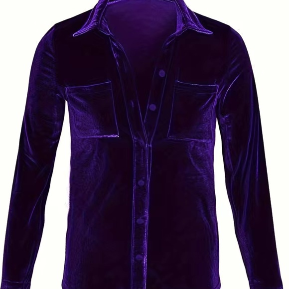 NWOT velour long sleeve blouse. Deep purple - Picture 3 of 3